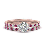 Load image into Gallery viewer, underhalo-eternity-round-cut-diamond-wedding-band-set-with-pink-sapphire-in-FD9168ROGSADRPIANGLE3-NL-RG
