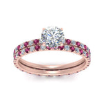 Load image into Gallery viewer, underhalo-eternity-round-cut-diamond-wedding-band-set-with-pink-sapphire-in-FD9168ROGSADRPIANGLE3-NL-RG
