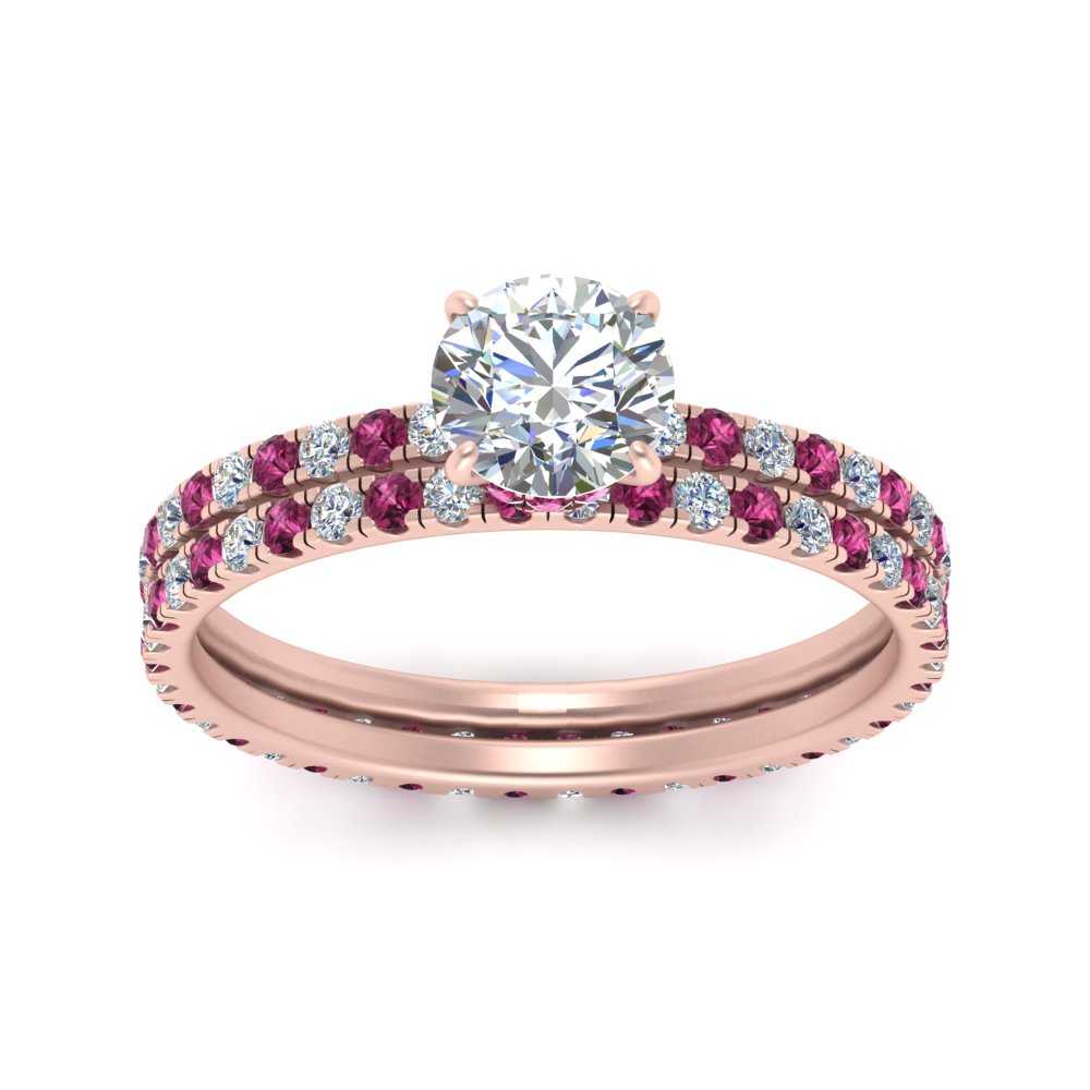 underhalo-eternity-round-cut-diamond-wedding-band-set-with-pink-sapphire-in-FD9168ROGSADRPIANGLE3-NL-RG