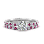 Load image into Gallery viewer, underhalo-eternity-round-cut-diamond-wedding-band-set-with-pink-sapphire-in-FD9168ROGSADRPIANGLE3-NL-WG
