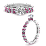 Load image into Gallery viewer, underhalo-eternity-round-cut-diamond-wedding-band-set-with-pink-sapphire-in-FD9168ROGSADRPIANGLE3-NL-WG
