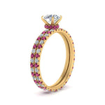 Load image into Gallery viewer, underhalo-eternity-round-cut-diamond-wedding-band-set-with-pink-sapphire-in-FD9168ROGSADRPIANGLE3-NL-YG
