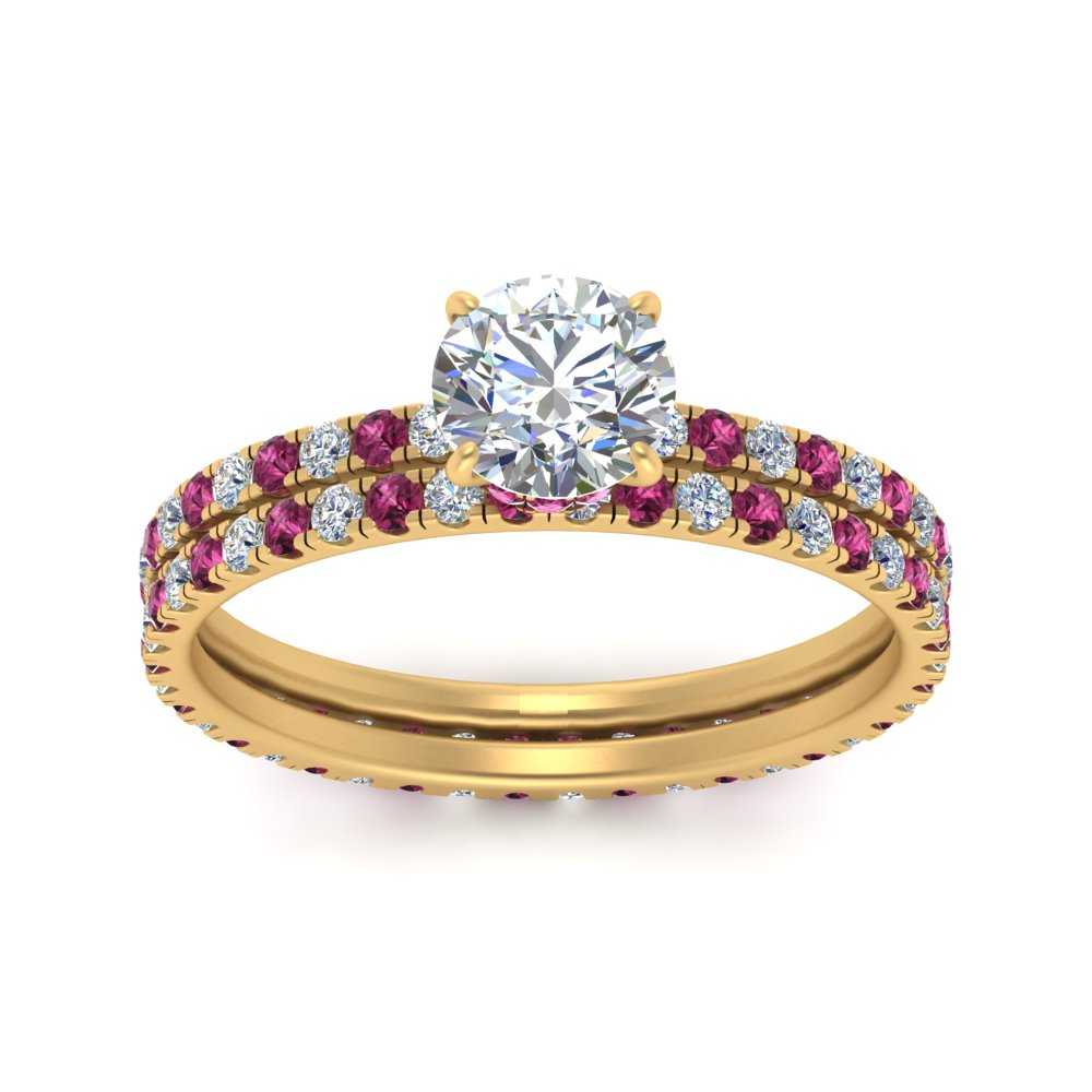 underhalo-eternity-round-cut-diamond-wedding-band-set-with-pink-sapphire-in-FD9168ROGSADRPIANGLE3-NL-YG