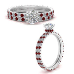 Load image into Gallery viewer, underhalo-eternity-round-cut-diamond-wedding-band-set-with-ruby-in-FD9168ROGRUDRANGLE3-NL-WG
