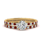 Load image into Gallery viewer, underhalo-eternity-round-cut-diamond-wedding-band-set-with-ruby-in-FD9168ROGRUDRANGLE3-NL-YG
