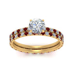 Load image into Gallery viewer, underhalo-eternity-round-cut-diamond-wedding-band-set-with-ruby-in-FD9168ROGRUDRANGLE3-NL-YG
