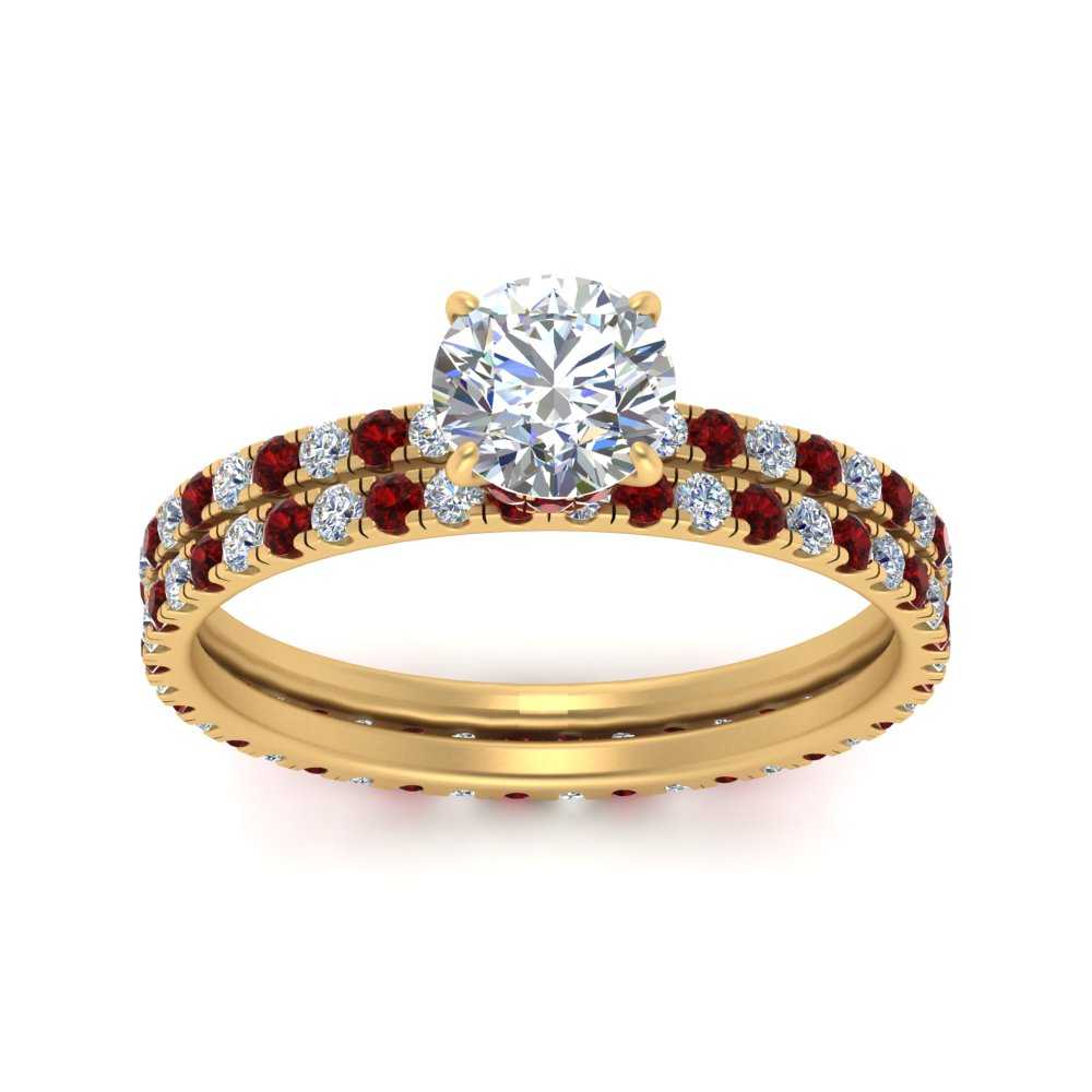 underhalo-eternity-round-cut-diamond-wedding-band-set-with-ruby-in-FD9168ROGRUDRANGLE3-NL-YG
