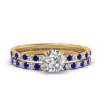 Load image into Gallery viewer, underhalo-eternity-round-cut-diamond-wedding-band-set-with-sapphire-in-FD9168ROGSABLANGLE3-NL-YG

