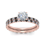 Load image into Gallery viewer, underhalo-eternity-round-cut-wedding-band-set-with-black-diamond-in-FD9168ROGBLACKANGLE3-NL-RG

