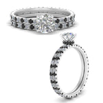 Load image into Gallery viewer, underhalo-eternity-round-cut-wedding-band-set-with-black-diamond-in-FD9168ROGBLACKANGLE3-NL-WG
