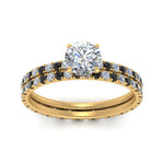 Load image into Gallery viewer, underhalo-eternity-round-cut-wedding-band-set-with-black-diamond-in-FD9168ROGBLACKANGLE3-NL-YG
