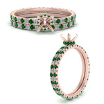Load image into Gallery viewer, underhalo-eternity-semi-mount-diamond-wedding-band-set-with-emerald-in-FD9168SMGEMGRANGLE3-NL-RG
