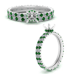 Load image into Gallery viewer, underhalo-eternity-semi-mount-diamond-wedding-band-set-with-emerald-in-FD9168SMGEMGRANGLE3-NL-WG
