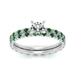 Load image into Gallery viewer, underhalo-eternity-semi-mount-diamond-wedding-band-set-with-emerald-in-FD9168SMGEMGRANGLE3-NL-WG
