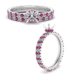 Load image into Gallery viewer, underhalo-eternity-semi-mount-diamond-wedding-band-set-with-pink-sapphire-in-FD9168SMGSADRPIANGLE3-NL-WG
