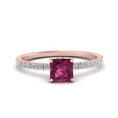Under Halo Princess Cut Gemstone And Diamond Ring