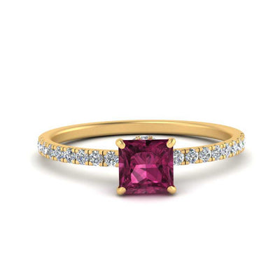Under Halo Princess Cut Gemstone And Diamond Ring
