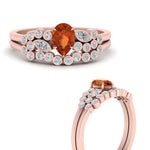 Load image into Gallery viewer, unique-pear-cluster-bezel-orange-sapphire-bridal-ring-set-in-rose-gold-FDENS3110PEGSAOR-NL-RG.jpg