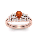 Load image into Gallery viewer, unique-pear-cluster-bezel-orange-sapphire-bridal-ring-set-in-rose-gold-FDENS3110PEGSAOR-NL-RG.jpg