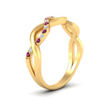 Load image into Gallery viewer, unusual-round-diamond-wedding-rings-with-pink-sapphire-in-yellow-gold-FD-1122BGSADRPI-NL-YG.jpg
