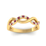 Load image into Gallery viewer, unusual-round-diamond-wedding-rings-with-pink-sapphire-in-yellow-gold-FD-1122BGSADRPI-NL-YG.jpg
