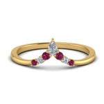 Load image into Gallery viewer, v-shaped-stacked-diamond-band-for-her-with-pink-sapphire-in-yellow-gold-FD9335BGSADRPI-NL-YG.jpg
