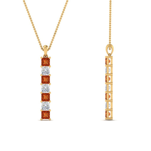 vertical-bar-necklace-seven-princess-cut-diamond-with-orange-sapphire-in--FDPD8416GSAOR-NL-YG