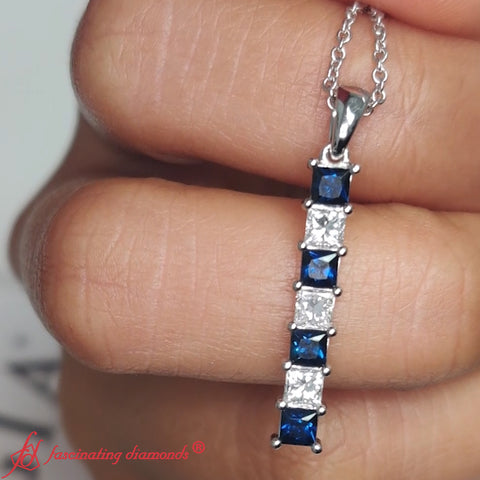 Princess Cut Vertical Bar Necklace