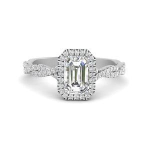 Emerald Cut Classic Vine Halo Diamond Ring