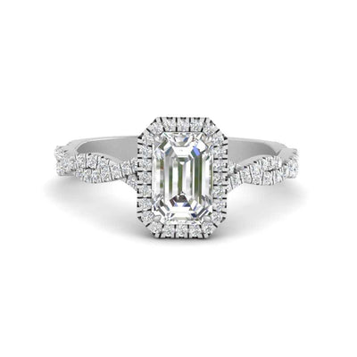 Emerald Cut Classic Vine Halo Diamond Ring