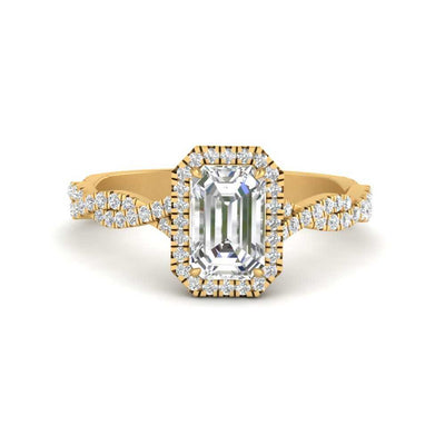 Emerald Cut Classic Vine Halo Diamond Ring