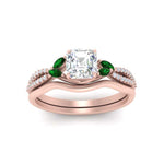 Load image into Gallery viewer, vine-split-band-asscher-cut-diamond-wedding-set-with-emerald-in-rose-gold-FDENR3211ASGEMGRANGLE3-NL-RG
