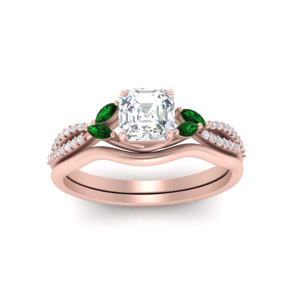 vine-split-band-asscher-cut-diamond-wedding-set-with-emerald-in-rose-gold-FDENR3211ASGEMGRANGLE3-NL-RG