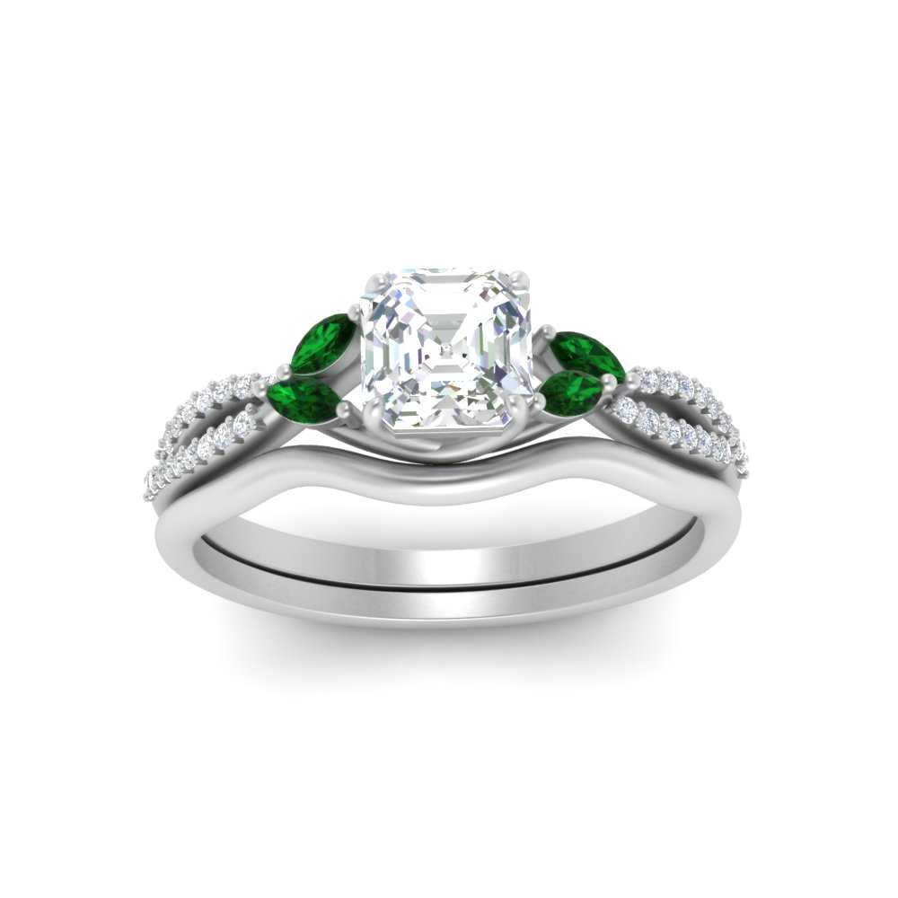 vine-split-band-asscher-cut-diamond-wedding-set-with-emerald-in-white-gold-FDENR3211ASGEMGRANGLE3-NL-WG