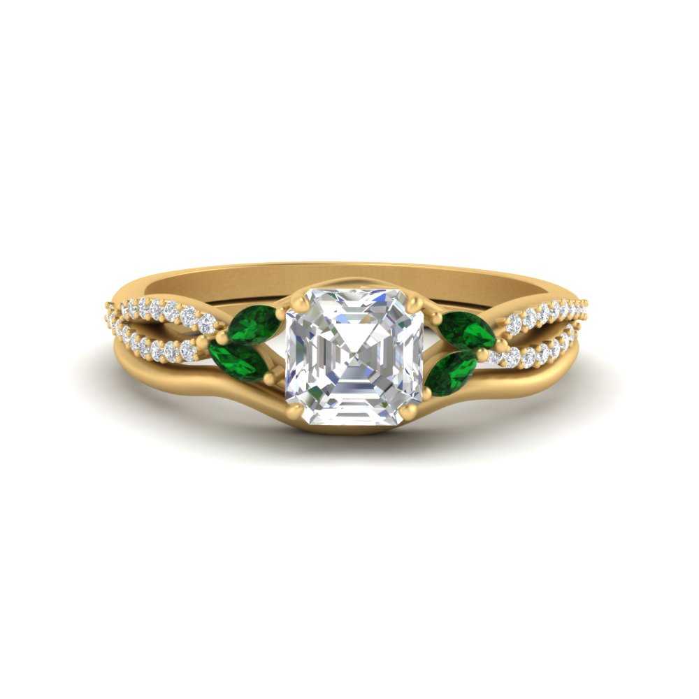 vine-split-band-asscher-cut-diamond-wedding-set-with-emerald-in-yellow-gold-FDENR3211ASGEMGRANGLE3-NL-YG