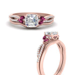 Load image into Gallery viewer, vine-split-band-asscher-cut-diamond-wedding-set-with-pink-sapphire-in-rose-gold-FDENR3211ASGSADRPIANGLE3-NL-RG
