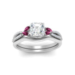 Load image into Gallery viewer, vine-split-band-asscher-cut-diamond-wedding-set-with-pink-sapphire-in-white-gold-FDENR3211ASGSADRPIANGLE3-NL-WG
