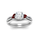 Load image into Gallery viewer, vine-split-band-asscher-cut-diamond-wedding-set-with-ruby-in-white-gold-FDENR3211ASGRUDRANGLE3-NL-WG
