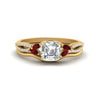 Load image into Gallery viewer, vine-split-band-asscher-cut-diamond-wedding-set-with-ruby-in-yellow-gold-FDENR3211ASGRUDRANGLE3-NL-YG