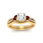Load image into Gallery viewer, vine-split-band-asscher-cut-diamond-wedding-set-with-ruby-in-yellow-gold-FDENR3211ASGRUDRANGLE3-NL-YG
