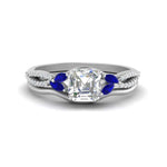 Load image into Gallery viewer, vine-split-band-asscher-cut-diamond-wedding-set-with-sapphire-in-white-gold-FDENR3211ASGSABLANGLE3-NL-WG
