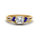 Load image into Gallery viewer, vine-split-band-asscher-cut-diamond-wedding-set-with-sapphire-in-yellow-gold-FDENR3211ASGSABLANGLE3-NL-YG
