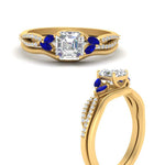 Load image into Gallery viewer, vine-split-band-asscher-cut-diamond-wedding-set-with-sapphire-in-yellow-gold-FDENR3211ASGSABLANGLE3-NL-YG
