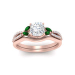Load image into Gallery viewer, vine-split-band-cushion-cut-diamond-wedding-set-with-emerald-in-rose-gold-FDENR3211CUGEMGRANGLE3-NL-RG.jpg
