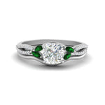 Load image into Gallery viewer, vine-split-band-cushion-cut-diamond-wedding-set-with-emerald-in-white-gold-FDENR3211CUGEMGRANGLE3-NL-WG.jpg
