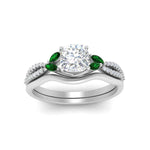 Load image into Gallery viewer, vine-split-band-cushion-cut-diamond-wedding-set-with-emerald-in-white-gold-FDENR3211CUGEMGRANGLE3-NL-WG.jpg
