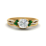 Load image into Gallery viewer, vine-split-band-cushion-cut-diamond-wedding-set-with-emerald-in-yellow-gold-FDENR3211CUGEMGRANGLE3-NL-YG.jpg
