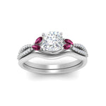 Load image into Gallery viewer, vine-split-band-cushion-cut-diamond-wedding-set-with-pink-sapphire-in-white-gold-FDENR3211CUGSADRPIANGLE3-NL-WG.jpg
