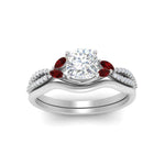 Load image into Gallery viewer, vine-split-band-cushion-cut-diamond-wedding-set-with-ruby-in-white-gold-FDENR3211CUGRUDRANGLE3-NL-WG.jpg
