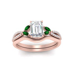 Load image into Gallery viewer, vine-split-band-emerald-cut-diamond-wedding-set-with-emerald-in-rose-gold-FDENR3211EMGEMGRANGLE3-NL-RG.jpg